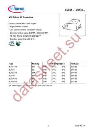BCX 55-16 E6327 datasheet  